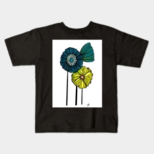 Blue, Green, and Yellow Flowers Kids T-Shirt